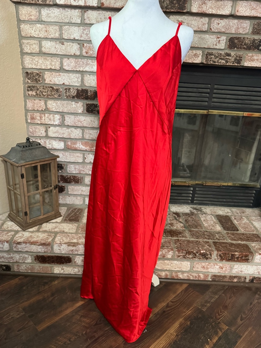 Red Spaghetti Strap Slip Midi Dress
